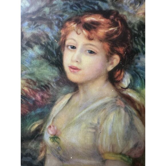 Vintage Pierre AugusteRenoir Young Girl With Basket Of Flowers Print gold frame - Picture 2 of 10
